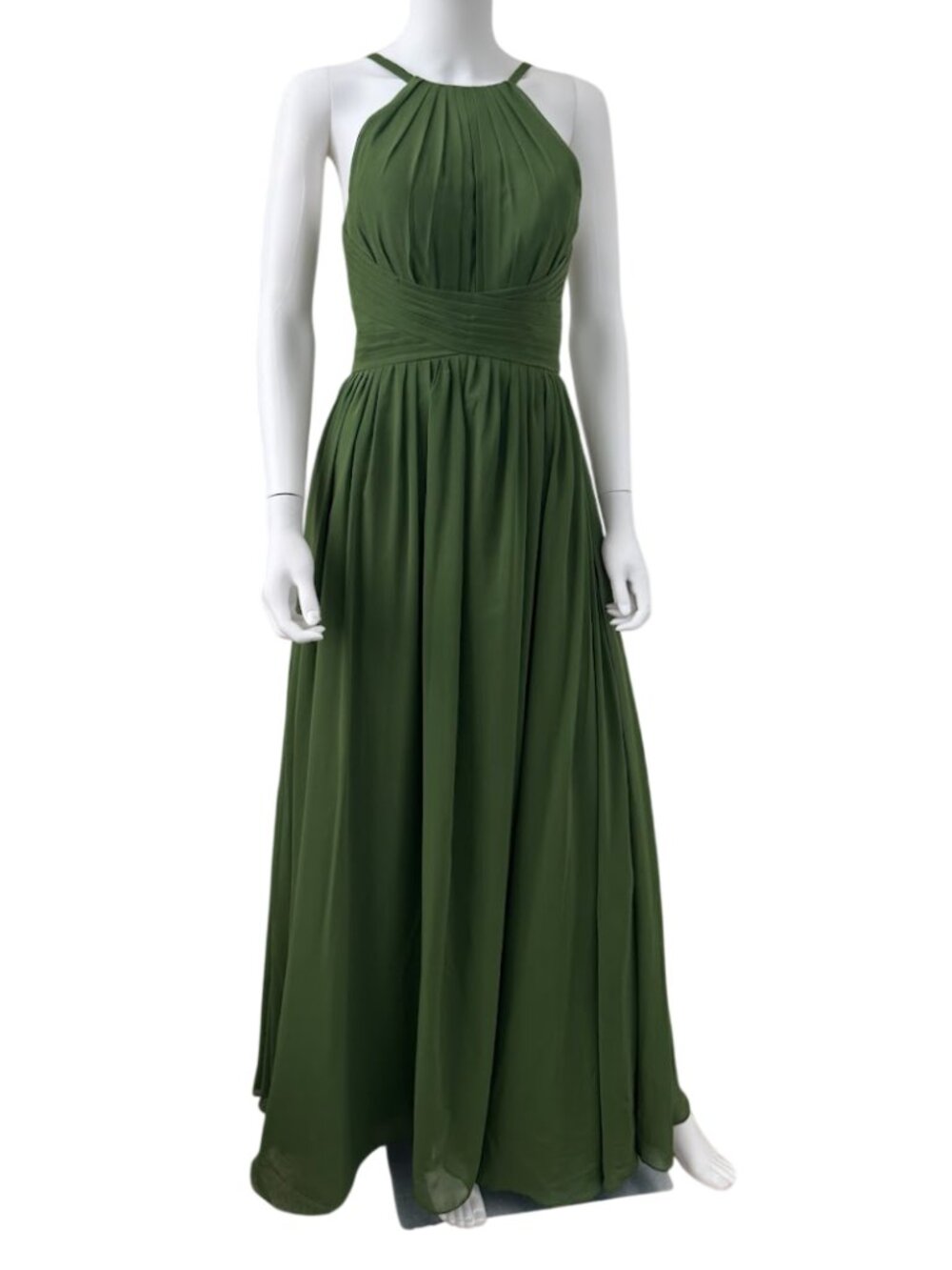 Green A-Line Chiffon Halter Maxi Dress Formal Prom Bridesmaid Size 2 - Picture 2 of 14